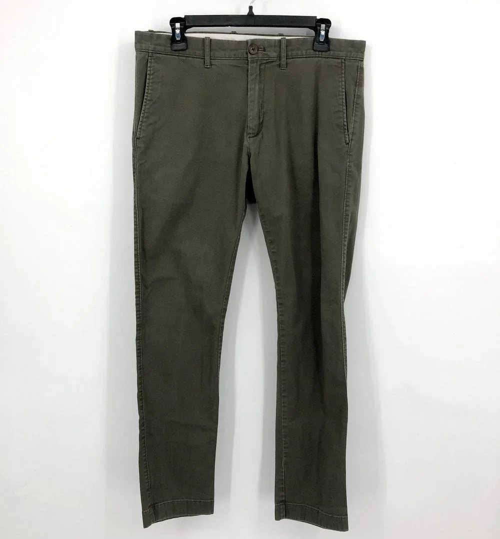 J.CREW Mens Slim-fit Flex Chino Pants Size 32x32 Green Flat Front GUC